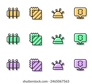 Set line Needle bed and needles, for sewing, Layers clothing textile and Leather icon. Vector