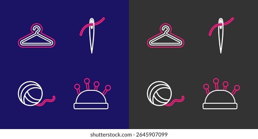 Set line Needle bed and needles, Yarn ball, with thread and Hanger wardrobe icon. Vector