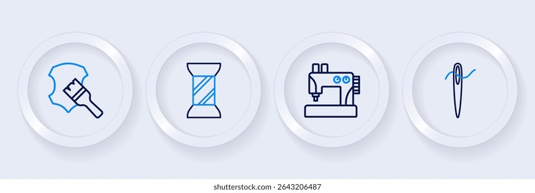 Set line Needle for sewing with thread, Sewing machine, on spool and Leather icon. Vector