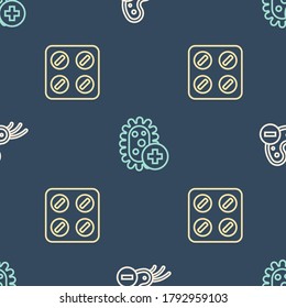 Set line Negative virus, Pills in blister pack and Positive on seamless pattern. Vector