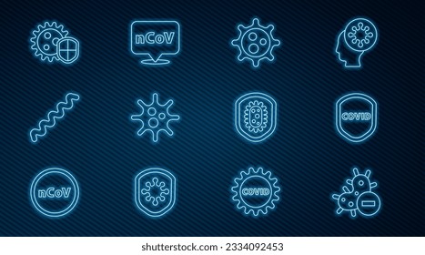 Set line Negative virus, Shield protecting from, Virus,  and Corona 2019-nCoV on location icon. Vector