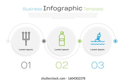 Set line Neptune Trident, Aqualung and Floating buoy on the sea. Business infographic template. Vector