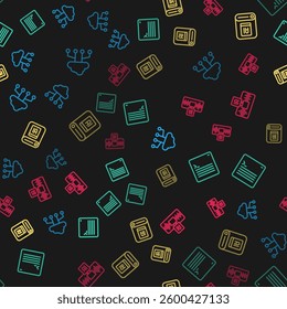 Set line Network cloud connection, Web developer programming code, Artificial intelligence AI and  on seamless pattern. Vector
