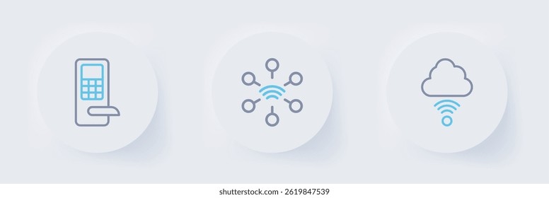 Set line Network cloud connection,  and Digital door lock icon. Vector