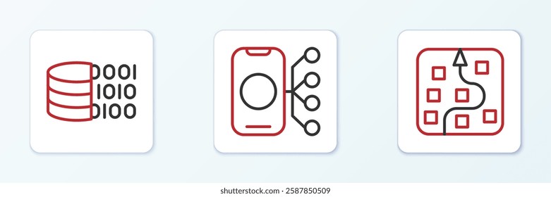 Set line Neural network, Binary code and  icon. Vector