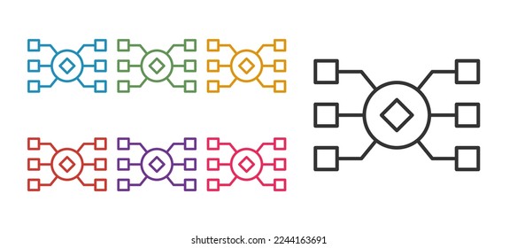 Set line Neuronales Netzwerk Symbol einzeln auf weißem Hintergrund. Künstliche Intelligenz AI. Stellen Sie die Symbole bunt ein. Vektorgrafik