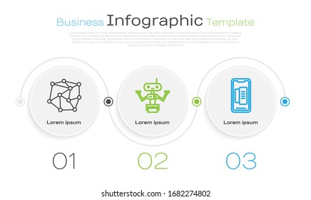 Establecer la red neural, Robot y Smartphone, teléfono móvil. Plantilla de infografía empresarial. Vector