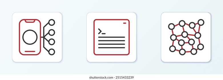 Set line Neural network,  and Web developer programming code icon. Vector