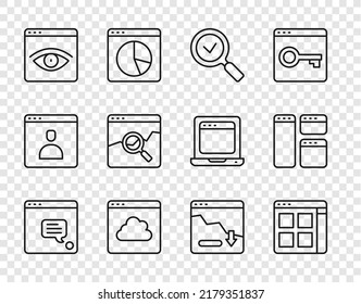 Set line New chat messages notification, Magnifying glass with check mark, Cloud technology data transfer, incognito window, Website stocks market, Financial growth decrease and  icon. Vector