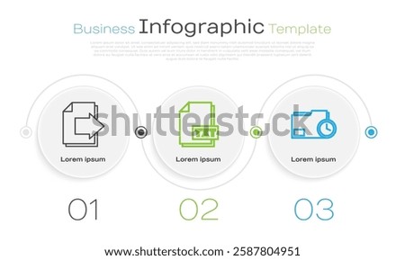 Set line Next page arrow, TXT file document and Document folder with clock. Business infographic template. Vector