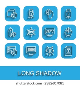 Set line NFT blockchain technology, Binary code, Digital crypto art, Document and,  and  icon. Vector