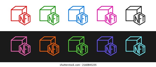 Set line NFT Digital crypto art icon isolated on black and white background. Non fungible token.  Vector