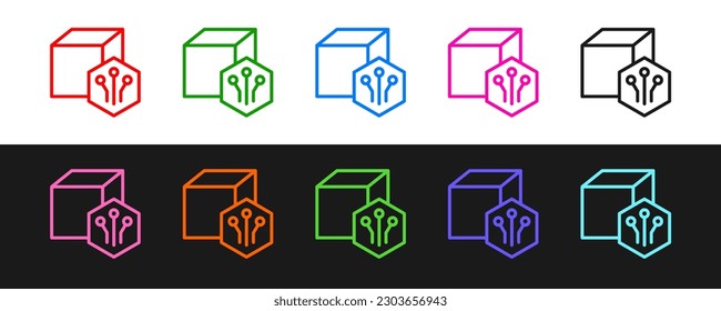 Set line NFT Digital crypto art icon isolated on black and white background. Non fungible token.  Vector