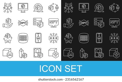 Set line NFT Digital crypto art, Cyber security,  and blockchain technology icon. Vector