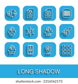 Set line NFT Digital crypto art, Ethereum ETH, exchange, blockchain technology, growth bar chart and  icon. Vector