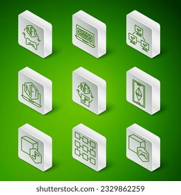 Set line NFT Digital crypto art, blockchain technology, Laptop with store app, Binary code,  and Ethereum ETH icon. Vector