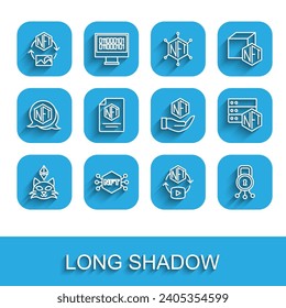Set line NFT Digital crypto art, Cyber security, contract, blockchain technology and  icon. Vector
