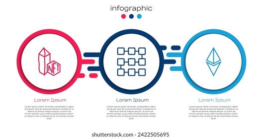Fijar línea NFT Digital crypto art, tecnología blockchain y Ethereum ETH. Plantilla de infografía empresarial. Vector