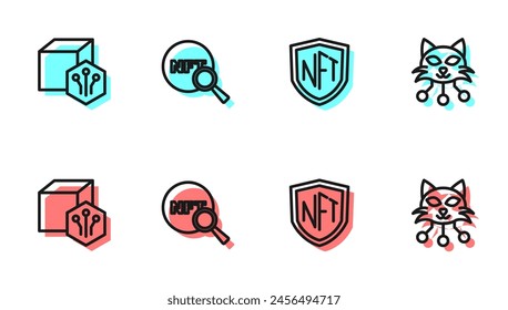 Set line NFT shield, Digital crypto art, Search and  icon. Vector