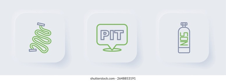 Definir linha Óxido nitroso, Pit stop e ícone de pista de corrida. Vetor