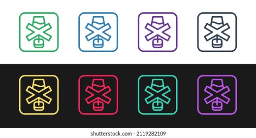 Set line No alcohol icon isolated on black and white background. Prohibiting alcohol beverages. Forbidden symbol with beer bottle glass.  Vector