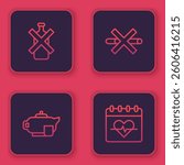 Set line No alcohol, Teapot with cup, Smoking and Heart rate. Blue square button. Vector