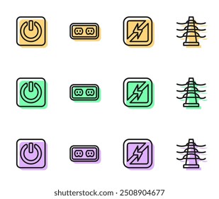 No hay rayo, Botón de energía, toma de corriente eléctrica y el icono de la línea de la torre. Vector