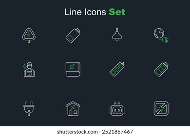 Set line No lightning, Tee plug electric, Smart home, Electric, Battery charge, extension, Book about electricity and Electrician icon. Vector