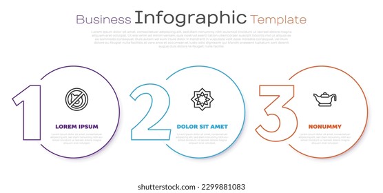 Fijar la línea No cerdo, estrella octagonal y lámpara de aceite. Plantilla de infografía empresarial. Vector