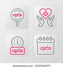 Set line No smoking days, time, Heart with cross and  icon. Vector