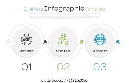 Set line No Smoking, Folded map with location and Taxi car roof. Business infographic template. Vector