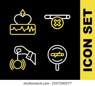 Set line No smoking, Hypnosis and Heartbeat increase icon. Vector