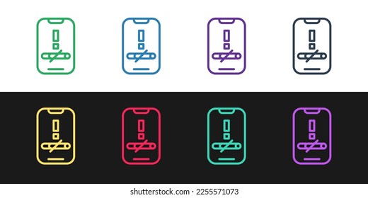 Set line No smoking icon isolated on black and white background. Cigarette smoking prohibited sign.  Vector