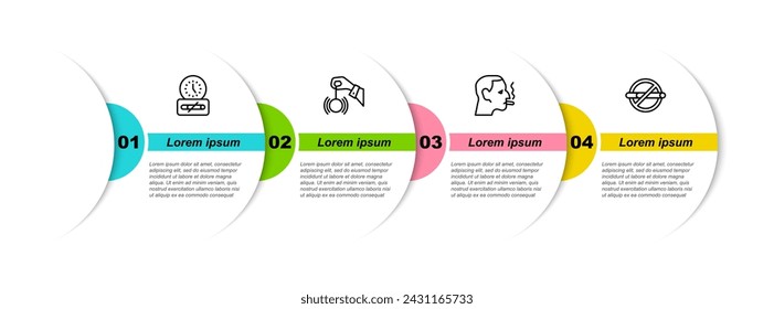 Set line No smoking time, Hypnosis, Man a cigarette and . Business infographic template. Vector