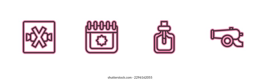 Legen Sie die Zeile Keine Süßigkeiten, Parfüm, Ramadan Kalender und Kanon Symbol. Vektorgrafik