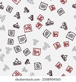 Set line Notebook, From 9 to 5 job, Hierarchy with dollar and Document graph chart on seamless pattern. Vector