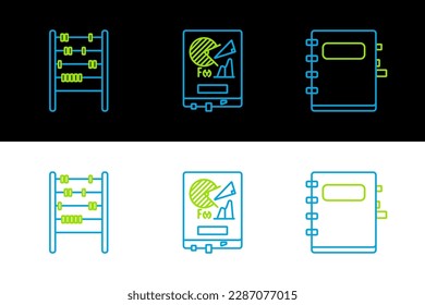 Ajuste el bloc de notas de línea, el Abacus y la placa con el icono de gráfico de gráficos. Vector