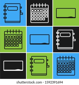 Set line Notebook, Chalkboard and Calendar icon. Vector