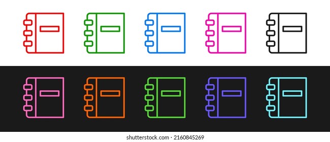 Set Line Notebook Icon Isolated On Black And White Background. Spiral Notepad Icon. School Notebook. Writing Pad. Diary For School.  Vector