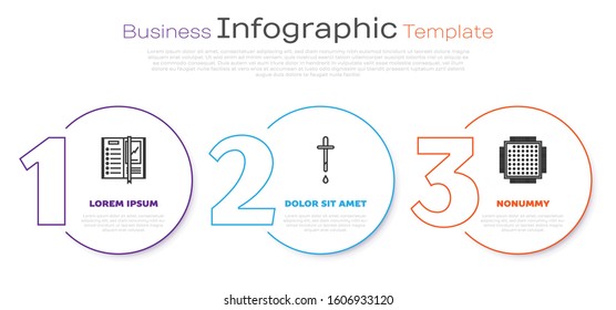 Set line Notebook, Pipette and Processor. Business infographic template. Vector