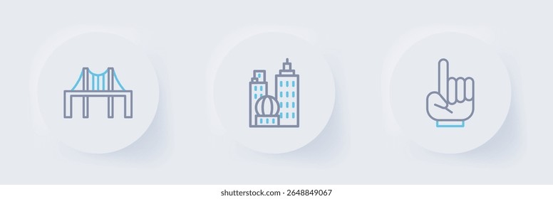 Set line Number 1 one fan hand glove, City landscape and Golden gate bridge icon. Vector