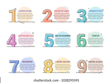 Set Of Line Numbers With Place For Your Text, Can Be Used As Steps, Options, Process Design, Workflow, Vector Eps10 Illustration