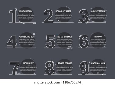 Set of line numbers with place for your text, can be used as steps, options, process design, workflow, vector eps10 illustration