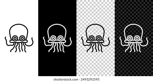 Establecer línea Pulpo icono aislado sobre fondo blanco y negro.  Vector