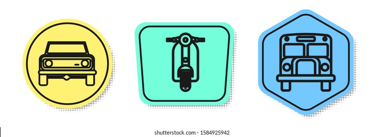 Set line Off road car, Scooter and School Bus. Colored shapes. Vector