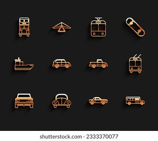 Línea Fuera de la carretera, Auto, bus de dos pisos, Sedan, Autobús Escolar, Hatchback, Trolebús y Camión de recogida. Vector