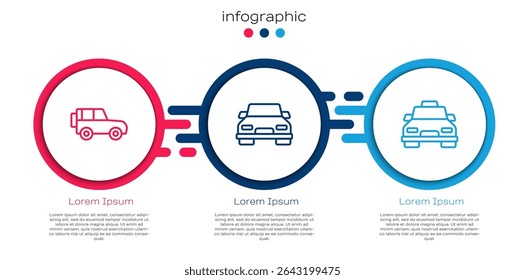 Set line Off road car, Car and Taxi. Business infographic template. Vector