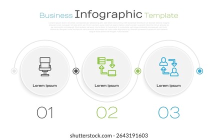 Set line Office chair, Online working and Project team base. Business infographic template. Vector