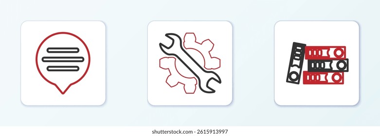 Set line Office folders, Speech bubble chat and Wrench and gear icon. Vector
