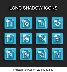 Set line OGG file document, AVI, ZIP, DLL, WAV, PPT, MOV and JPG icon. Vector